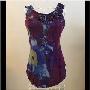 Rachel Roy Tie Dye Print Rose trim tank